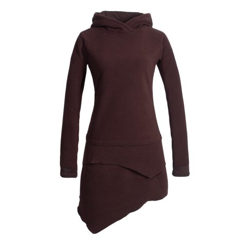 Vishes Asymmetrisches Langarm Winter-Kleid Kapuzen-Kleid Hoodie aus Recycling Fleece braun 40