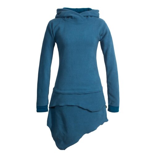 Vishes Asymmetrisches Langarm Winter-Kleid Kapuzen-Kleid Hoodie aus Recycling Fleece türkis 34