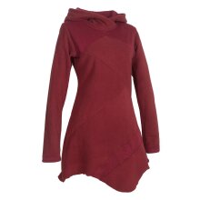 Vishes Asymmetrisches Patchwork Langarm Damen Winterkleid aus Recycling-Fleece dunkelrot 44