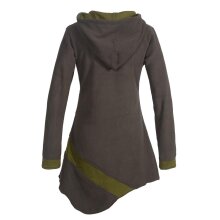 Vishes Asymmetrisches Patchwork Langarm Damen Winterkleid aus Recycling-Fleece olive 42