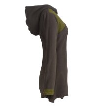 Vishes Asymmetrisches Patchwork Langarm Damen Winterkleid aus Recycling-Fleece olive 44