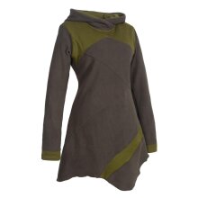 Vishes Asymmetrisches Patchwork Langarm Damen Winterkleid aus Recycling-Fleece olive 44