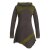 Vishes Asymmetrisches Patchwork Langarm Damen Winterkleid aus Recycling-Fleece olive 44