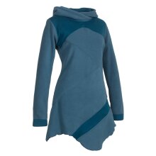 Vishes Asymmetrisches Patchwork Langarm Damen Winterkleid aus Recycling-Fleece türkis 38