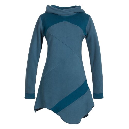 Vishes Asymmetrisches Patchwork Langarm Damen Winterkleid aus Recycling-Fleece türkis 40