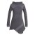 Vishes Asymmetrisches Patchwork Langarm Damen Winterkleid aus Recycling-Fleece grau 42