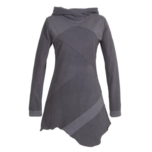 Vishes Asymmetrisches Patchwork Langarm Damen Winterkleid aus Recycling-Fleece grau 46