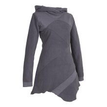 Vishes Asymmetrisches Patchwork Langarm Damen Winterkleid aus Recycling-Fleece grau 46