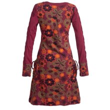 Vishes - Bedrucktes Langarm Damen Blumenkleid Baumwolle dunkelrot 36