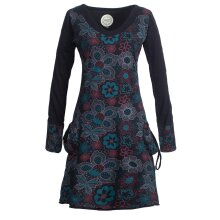 Vishes - Bedrucktes Langarm Damen Blumenkleid Baumwolle...