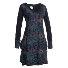 Vishes - Bedrucktes Langarm Damen Blumenkleid Baumwolle schwarz 46