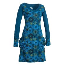 Vishes - Bedrucktes Langarm Damen Blumenkleid Baumwolle türkis 42