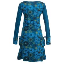 Vishes - Bedrucktes Langarm Damen Blumenkleid Baumwolle türkis 48