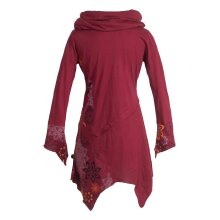 Vishes Asymmetrische Bedruckte Langarm Damen Blumen Tunika mit Schalkragen dunkelrot 38