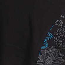 Vishes Asymmetrische Bedruckte Langarm Damen Blumen Tunika mit Schalkragen schwarz 48