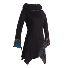 Vishes Asymmetrische Bedruckte Langarm Damen Blumen Tunika mit Schalkragen schwarz 48