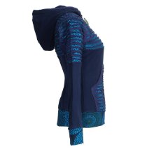 Vishes Damen Hoodie Kapuzenjacke Baumwolle Gestreift Mandala Cutwork Patchwork dunkelblau 38-40