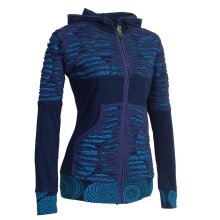 Vishes Damen Hoodie Kapuzenjacke Baumwolle Gestreift Mandala Cutwork Patchwork dunkelblau 38-40