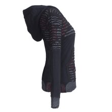 Vishes Damen Hoodie Kapuzenjacke Baumwolle Gestreift Mandala Cutwork Patchwork schwarz 36