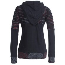 Vishes Damen Hoodie Kapuzenjacke Baumwolle Gestreift Mandala Cutwork Patchwork schwarz 42-44