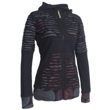 Vishes Damen Hoodie Kapuzenjacke Baumwolle Gestreift Mandala Cutwork Patchwork schwarz 48-50