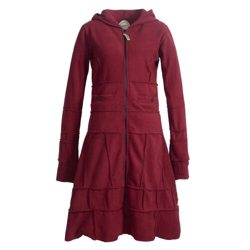 Vishes - Langer Warmer Weicher Damen Wintermantel Fleecemantel Kapuzenmantel Dunkelrot ohne Kragen 52