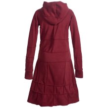 Vishes - Langer Warmer Weicher Damen Wintermantel Fleecemantel Kapuzenmantel Dunkelrot ohne Kragen 52