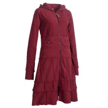 Vishes - Langer Warmer Weicher Damen Wintermantel Fleecemantel Kapuzenmantel Dunkelrot ohne Kragen 52