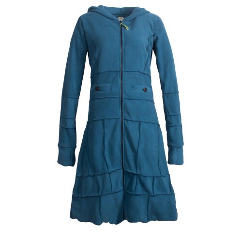 Vishes - Langer Warmer Weicher Damen Wintermantel Fleecemantel Kapuzenmantel Türkis ohne Kragen 52