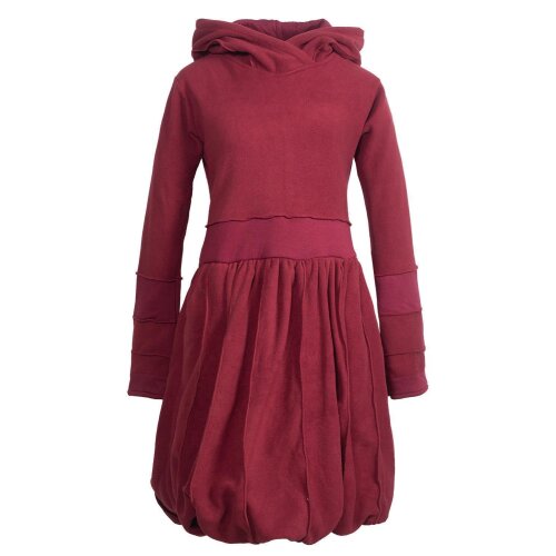 Vishes Langarm Damen Eco Fleecekleid Winterkleid Kapuzenkleid Ballonkleid Patchwork dunkelrot 38