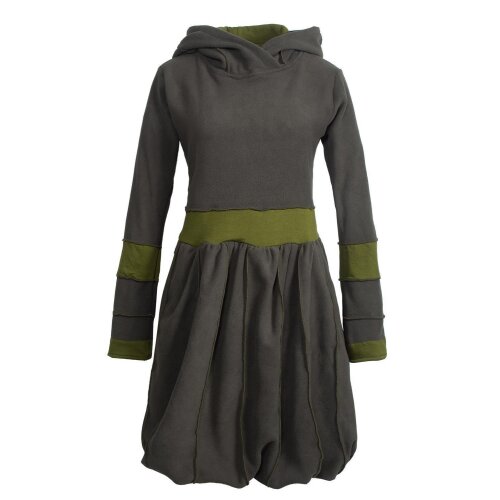 Vishes Langarm Damen Eco Fleecekleid Winterkleid Kapuzenkleid Ballonkleid Patchwork olive 44