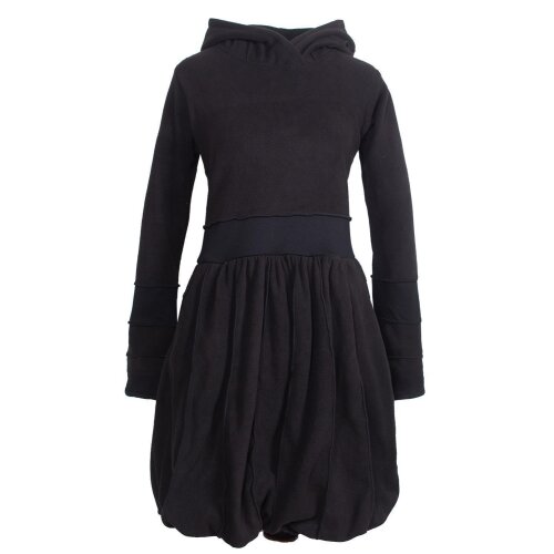 Vishes Langarm Damen Eco Fleecekleid Winterkleid Kapuzenkleid Ballonkleid Patchwork schwarz 46