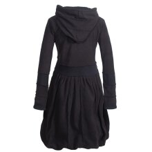 Vishes Langarm Damen Eco Fleecekleid Winterkleid Kapuzenkleid Ballonkleid Patchwork schwarz 46