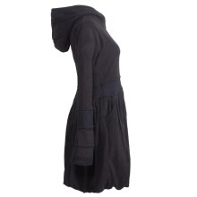 Vishes Langarm Damen Eco Fleecekleid Winterkleid Kapuzenkleid Ballonkleid Patchwork schwarz 46