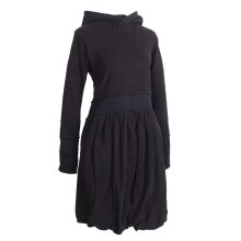 Vishes Langarm Damen Eco Fleecekleid Winterkleid Kapuzenkleid Ballonkleid Patchwork schwarz 46
