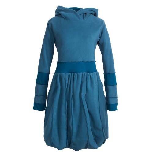 Vishes Langarm Damen Eco Fleecekleid Winterkleid Kapuzenkleid Ballonkleid Patchwork türkis 42