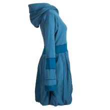 Vishes Langarm Damen Eco Fleecekleid Winterkleid Kapuzenkleid Ballonkleid Patchwork türkis 42