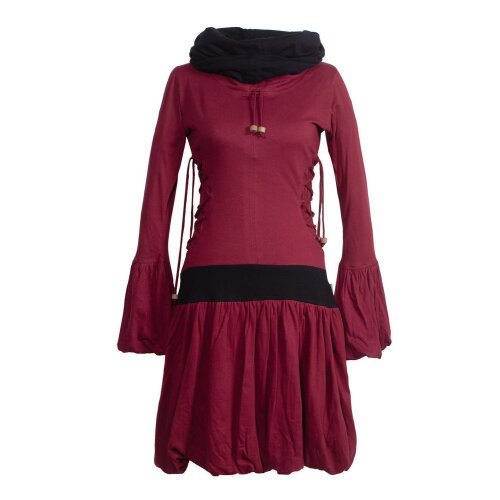 Vishes Langarm Elfenkleid mit seitlicher Schnürung und Schalkragen dunkelrot 38