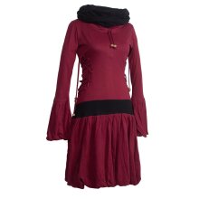 Vishes Langarm Elfenkleid mit seitlicher Schnürung und Schalkragen dunkelrot 38