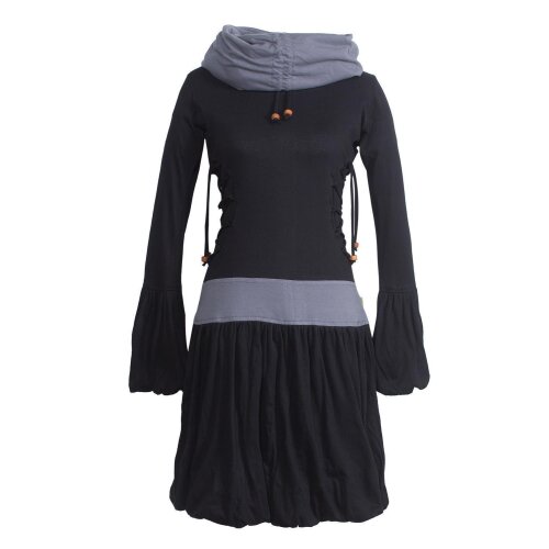 Vishes Langarm Elfenkleid mit seitlicher Schnürung und Schalkragen schwarz 36