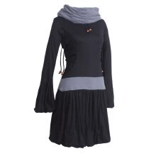 Vishes Langarm Elfenkleid mit seitlicher Schnürung und Schalkragen schwarz 48