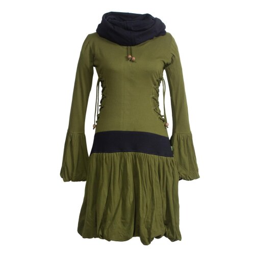 Vishes Langarm Elfenkleid mit seitlicher Schnürung und Schalkragen olive 48