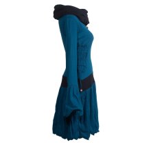 Vishes Langarm Elfenkleid mit seitlicher Schnürung und Schalkragen türkis 40-42