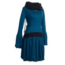 Vishes Langarm Elfenkleid mit seitlicher Schnürung und Schalkragen türkis 40-42