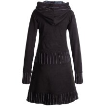 Vishes Langärmliges Patchwork Hoodie Eco Damen Fleecekleid mit Daumenlöchern  schwarz 42-44