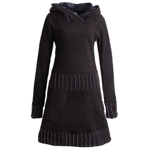Vishes Langärmliges Patchwork Hoodie Eco Damen Fleecekleid mit Daumenlöchern schwarz 44-46