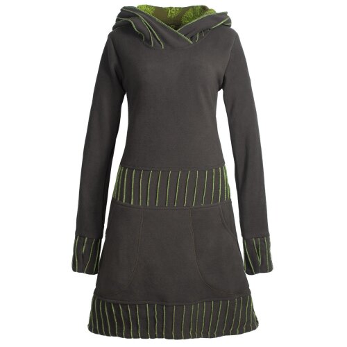 Vishes Langärmliges Patchwork Hoodie Eco Damen Fleecekleid mit Daumenlöchern  olive 42-44