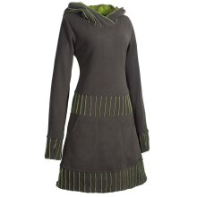 Vishes Langärmliges Patchwork Hoodie Eco Damen Fleecekleid mit Daumenlöchern  olive 42-44
