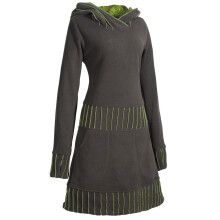 Vishes Langärmliges Patchwork Hoodie Eco Damen Fleecekleid mit Daumenlöchern  olive 46