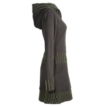 Vishes Langärmliges Patchwork Hoodie Eco Damen Fleecekleid mit Daumenlöchern  olive 50